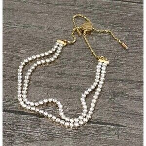 Swarovski Double Strand Crystal Slider Gold Tone Tennis Bracelet